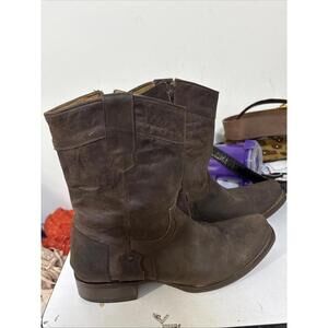 Armenta Brown Leather Boots Side Zip Wood Heel Sz 9.5
